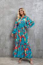 Damen Maxikleid mit voluminösen Ärmeln und schickem Bindegürtel R&B