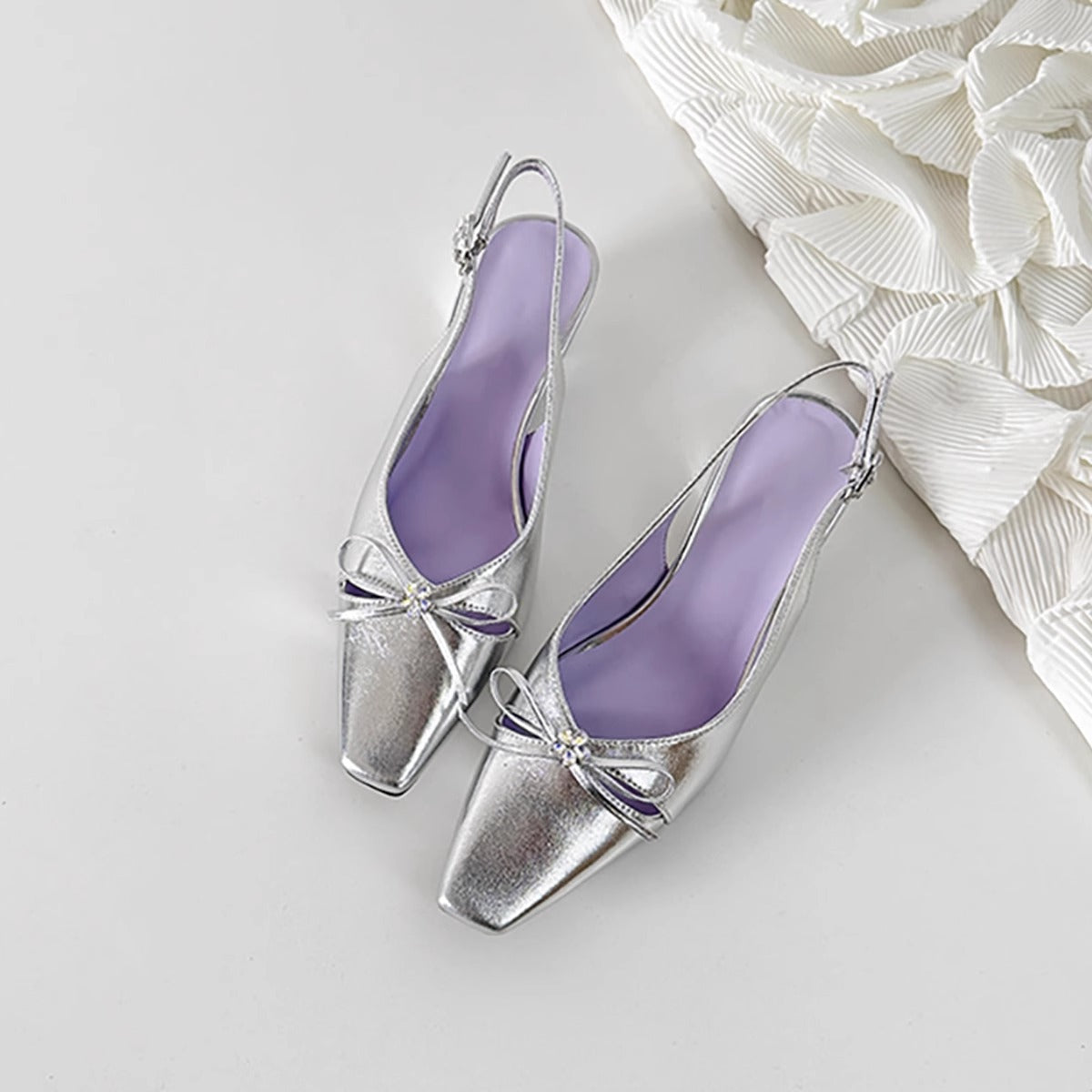 Damen Slingback-Pumps mit elegantem Schleifendetail und modischem Quadratzehen