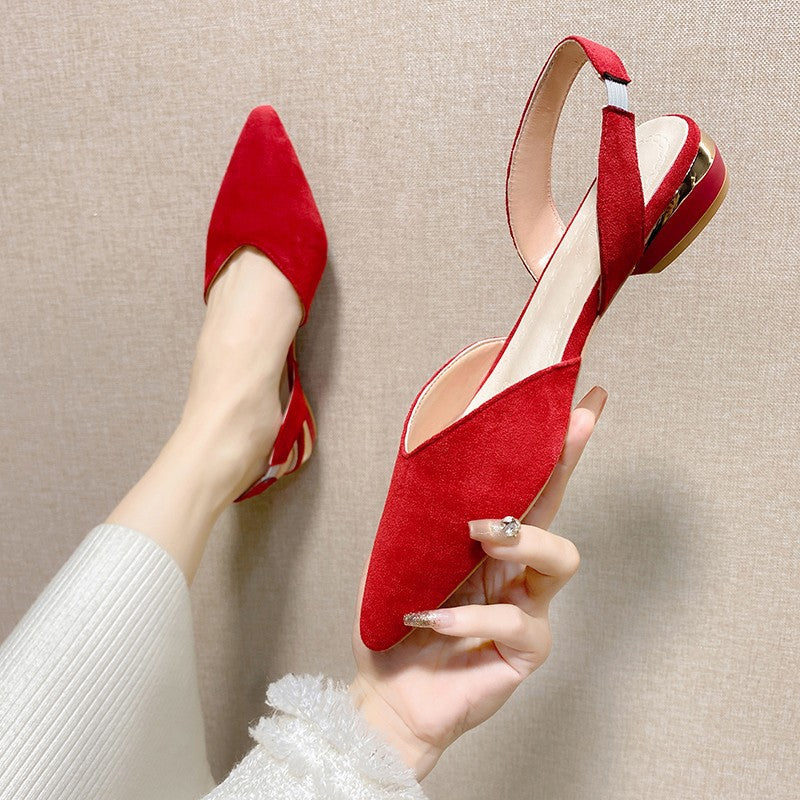 Damen Slingback-Pantoletten aus hochwertigem Wildleder mit feinem Absatz R&B