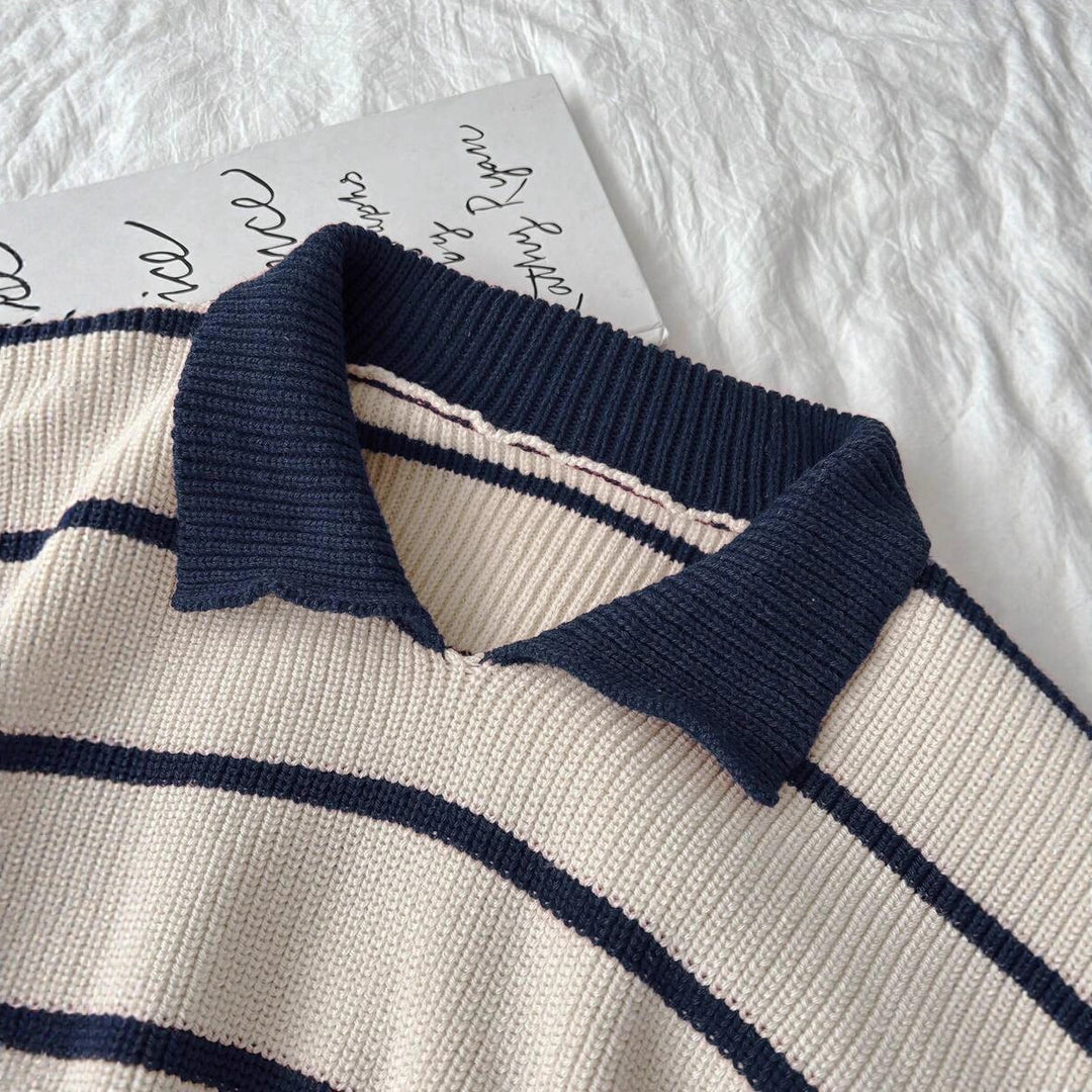 Damen Pullover mit Polokragen und gestreiftem Design R&B