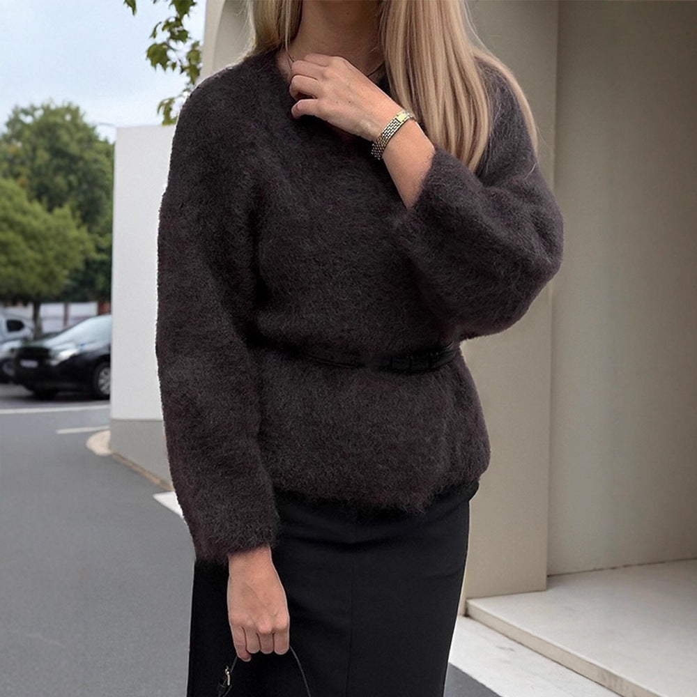 Damen Kuscheliger Pullover mit lässigem Schnitt und tiefem V-Ausschnitt R&B