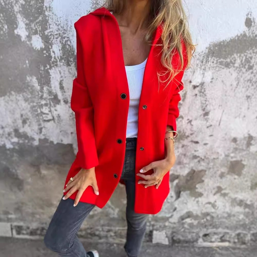 Damen nan Kapuzenmantel mittellanger Baumwollmix mit Druckknopfleiste und Eingrifftaschen R&B