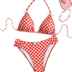 Damen Triangel-Bikini mit verspieltem Karomuster
