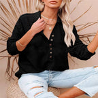 Damen nan lässiges Waffel-Polohemd mit Henley-Knopfleiste und überschnittener Schulter R&B