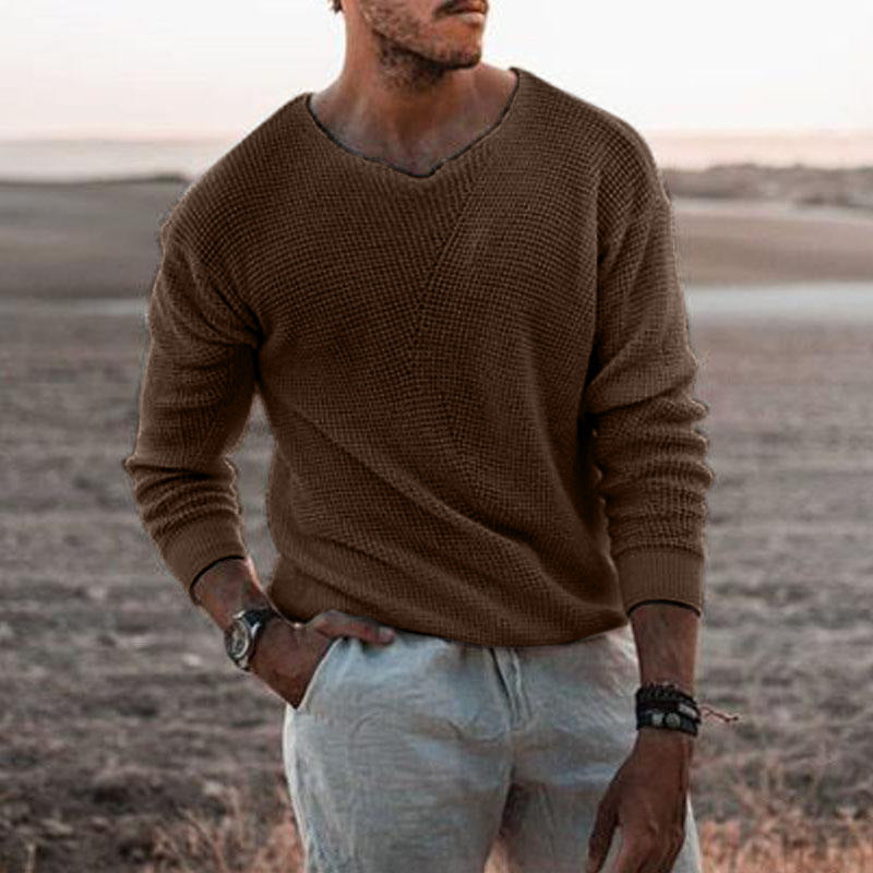 Herren Pullover mit V-Ausschnitt und strukturiertem Design R&B