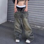 Damen Weiße Stoffhose mit modischen Stickereien R&B