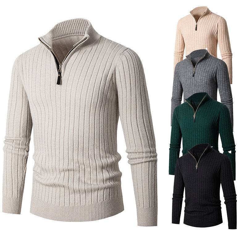 Herren eleganter Pullover mit halb hohem Reißverschluss und Rippstruktur R&B
