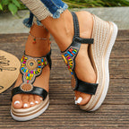 Damen Wedge-Sandalen mit buntem Dekor und rutschfester Sohle R&B