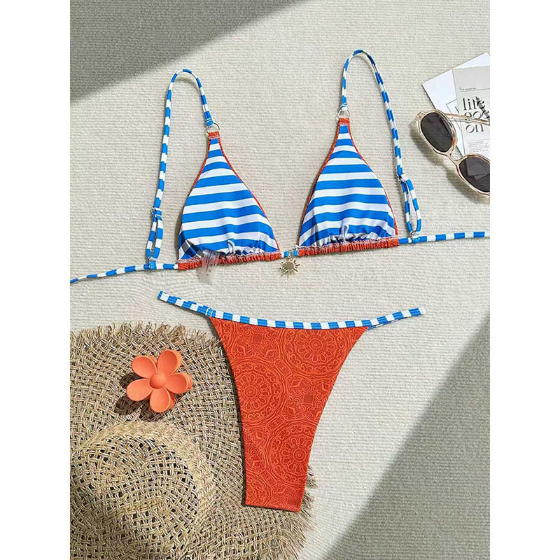 Damen Triangel-Bikini mit regulierbaren Trägern und farblich abgestimmten Akzenten R&B