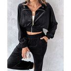 Damen Trainingsanzug mit cropped Jacke und elastischem Bund R&B