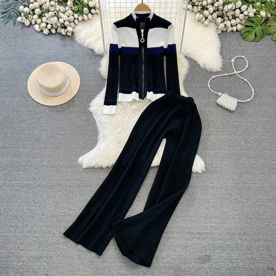 Damen sportliches Cardigan und Schlaghosen-Set R&B