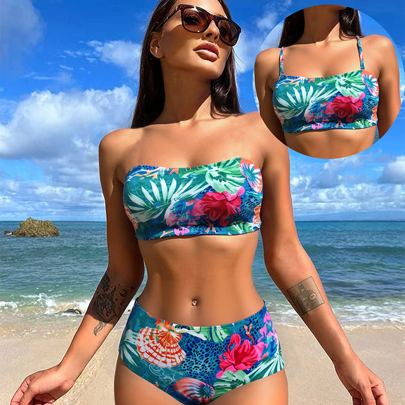Damen Hochtailliertes Bikini-Set mit floralem Druck R&B