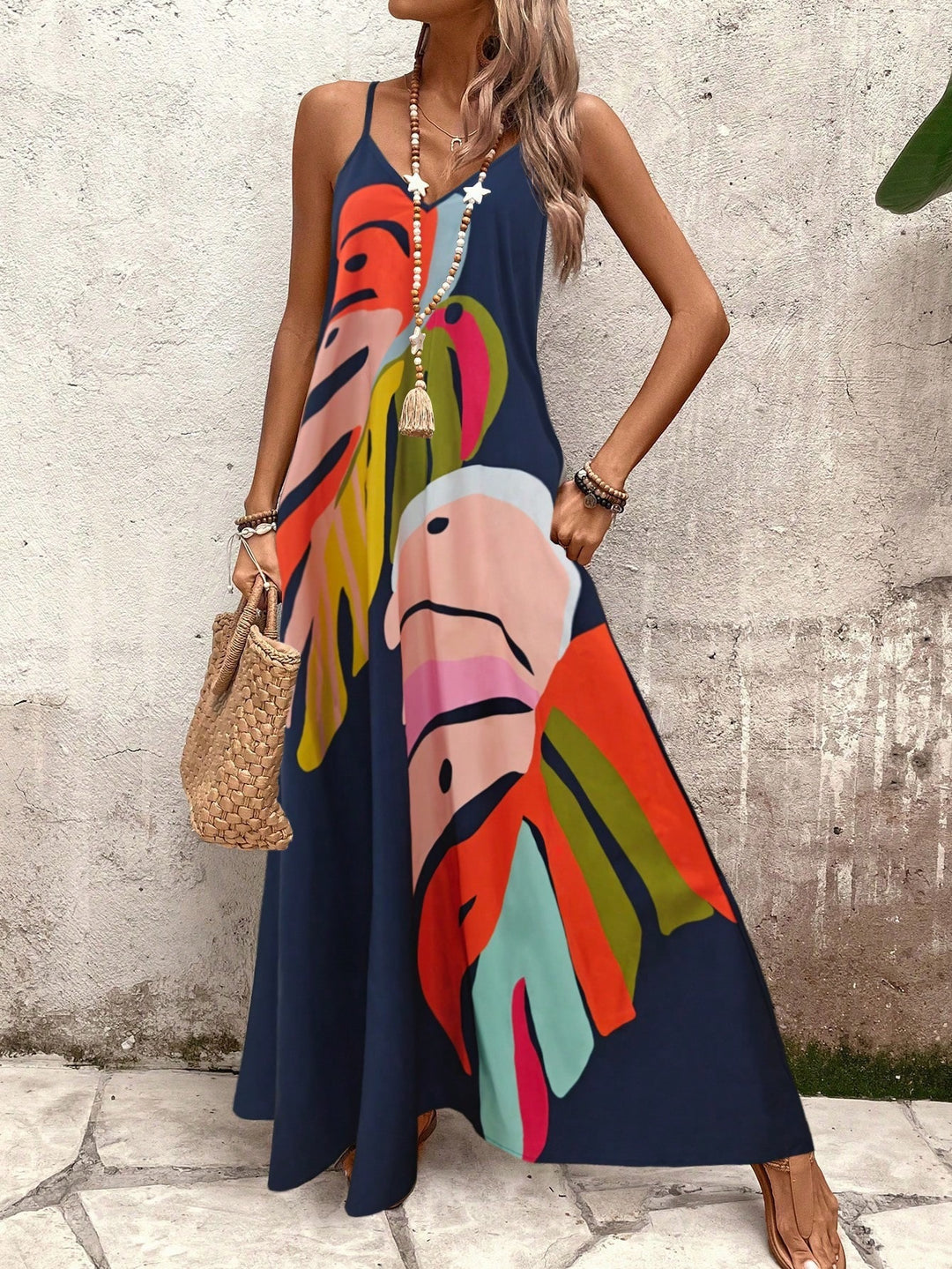 Damen Sommerliches Maxikleid mit buntem Blattdruck R&B