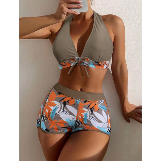Damen Hochgeschlossen Bikini mit verspieltem Blumenmuster R&B