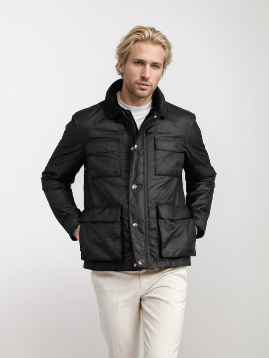 Herren funktionale Utility-Jacke mit warmem Fleece-Kragen und praktischen Taschen R&B