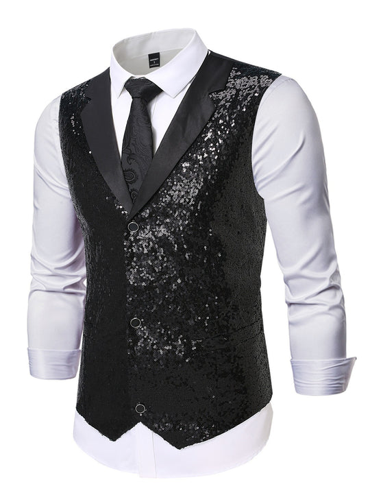 Herren Glitzernden Anzugweste mit Pailletten und klassischem Schnitt R&B