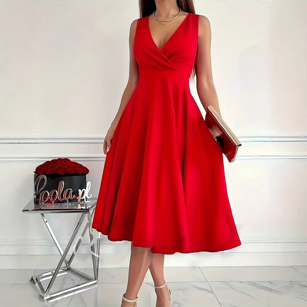 Damen elegantes A-Linie Wickelkleid mit V-Ausschnitt R&B