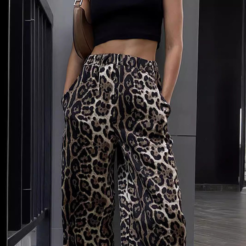 Damen Leoprint Palazzo-Hose R&B