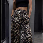 Damen Leoprint Palazzo-Hose R&B