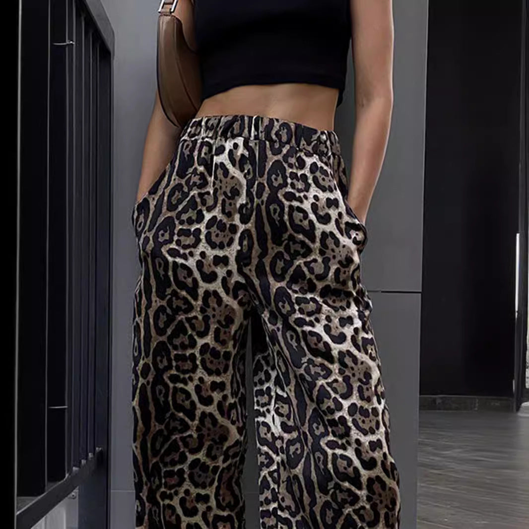 Damen Leoprint Palazzo-Hose R&B
