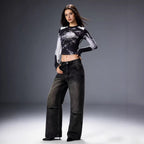 Damen Weite Bootcut Jeans mit hohem Bund