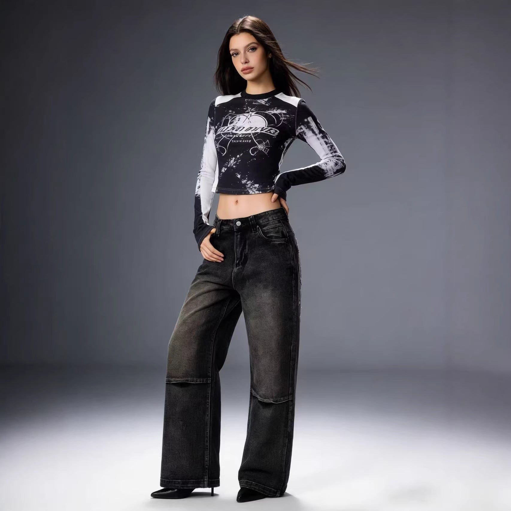 Damen Weite Bootcut Jeans mit hohem Bund