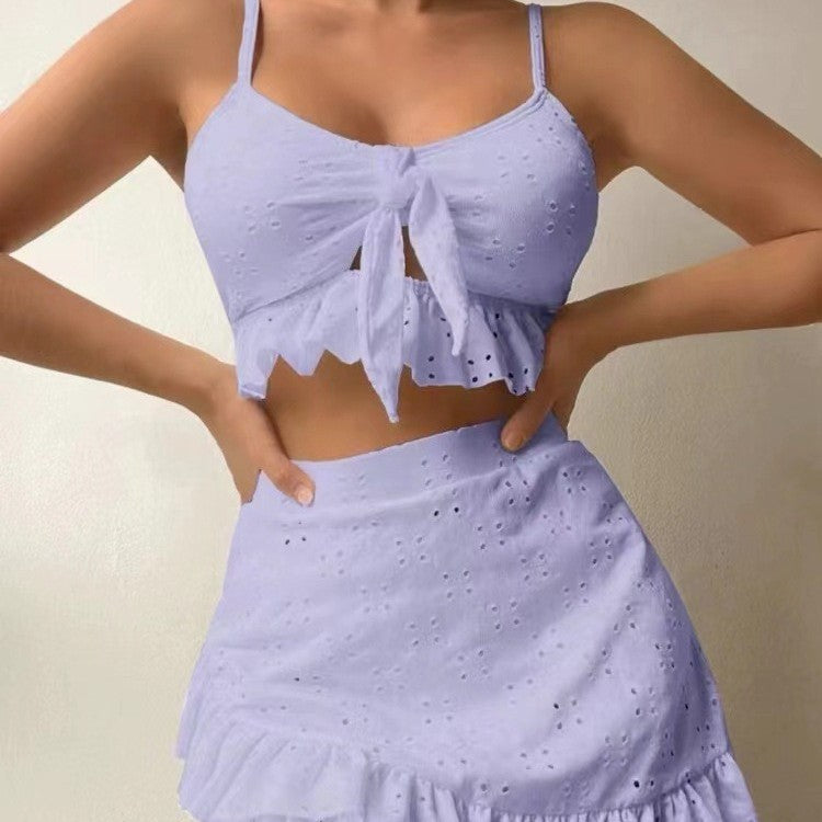 Damen verspieltes Crop-Top und Rüschensrock-Set R&B