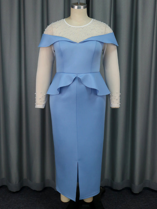 Damen elegantes Midi-Kleid mit schulterfreiem Design und Rüschenelement R&B
