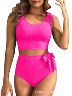 Damen Hochtailliertes Bikini-Set mit knotenverziertem Oberteil R&B