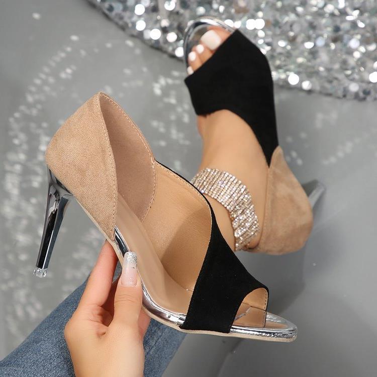 Damen elegante Peeptoe-Pumps mit funkelndem Strass-R&B