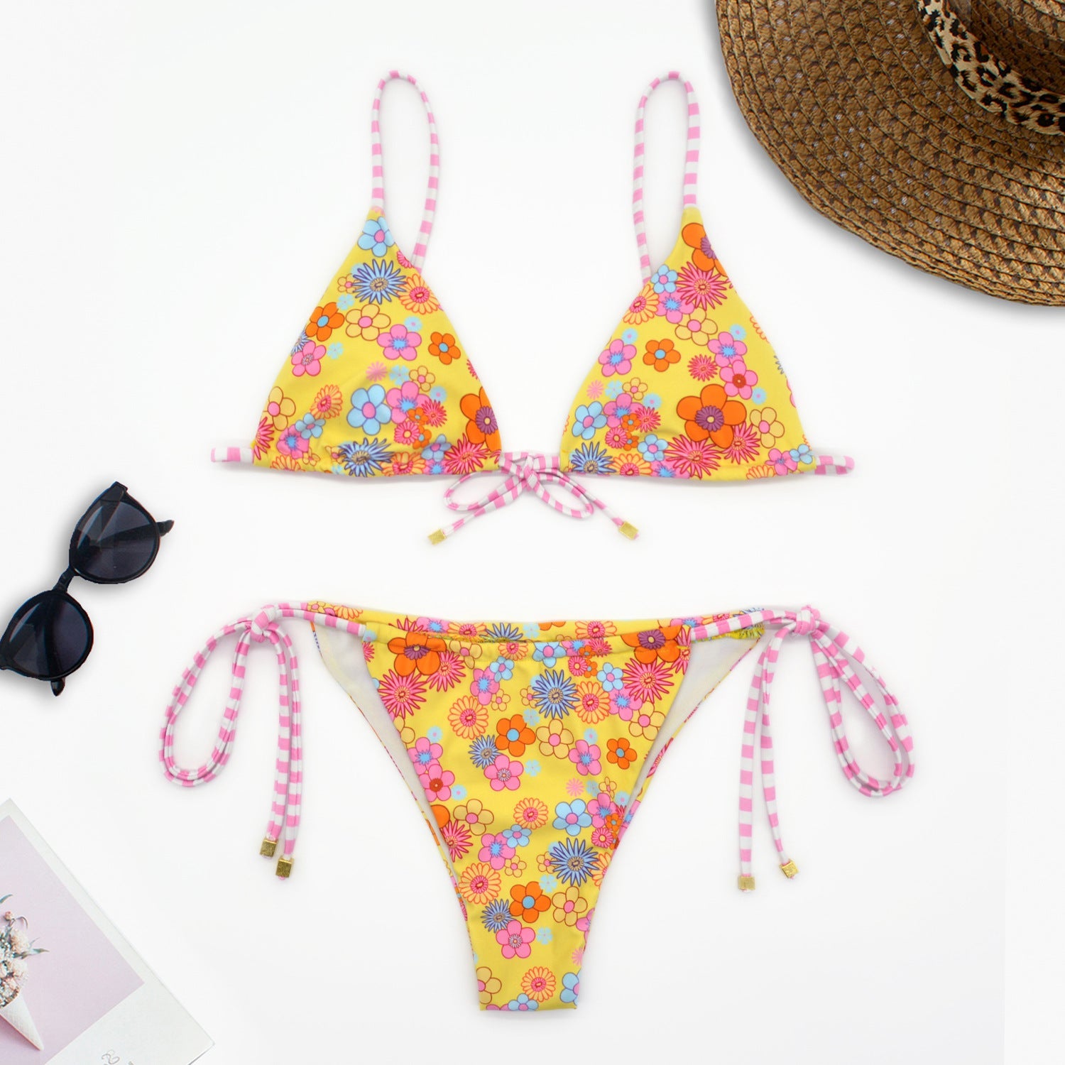 Damen Blumenmuster Triangel-Bikini mit verstellbaren BindR&Bändern R&B