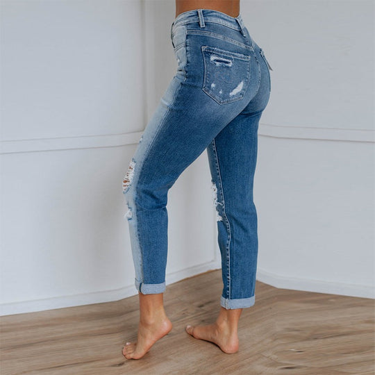 Damen High-Waist Destroyed Jeans R&B