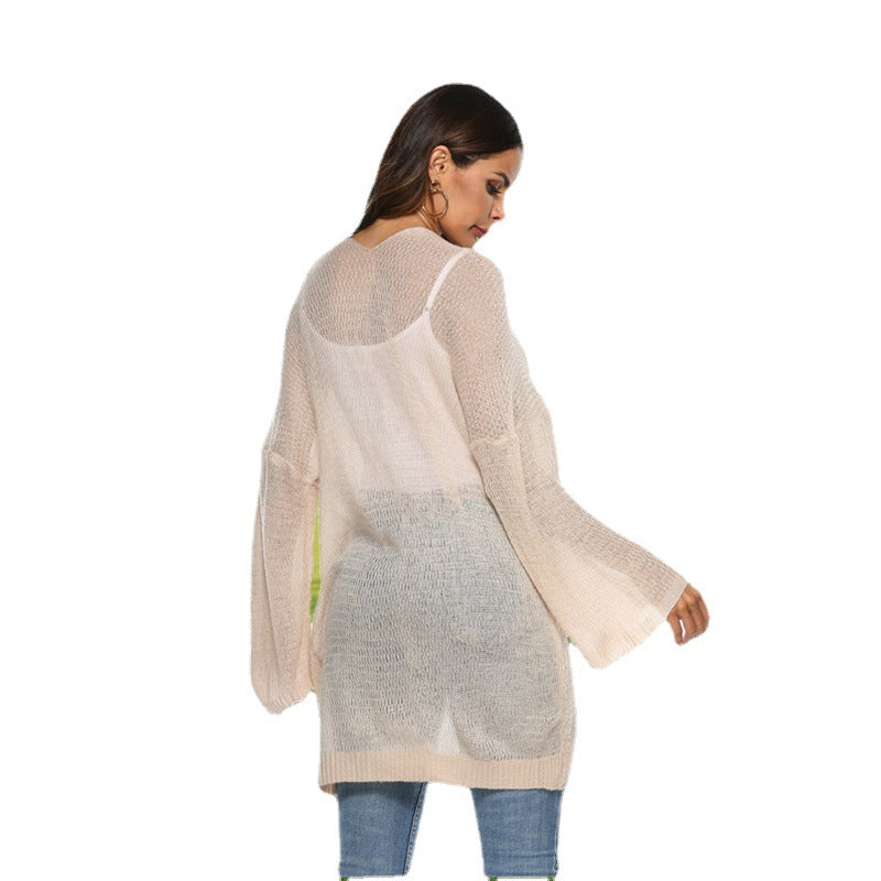 Damen Langer Strickpullover mit weitem Schnitt und bequemen Ärmeln R&B