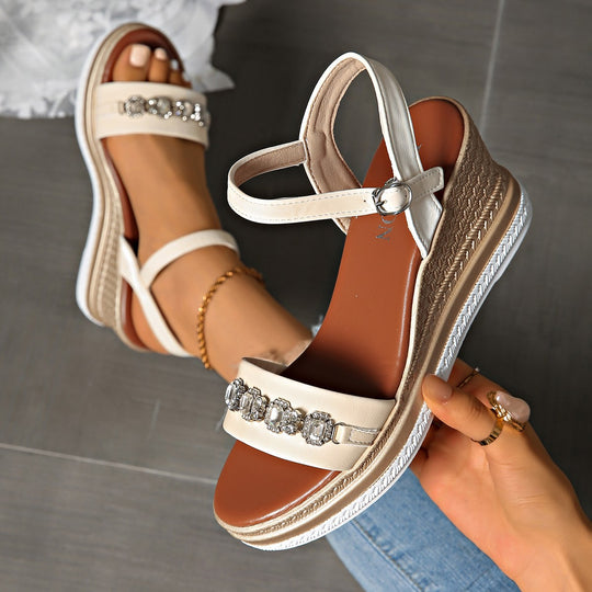 Damen elegante Wedge-Sandalen mit funkelnden Strass-Applikationen R&B