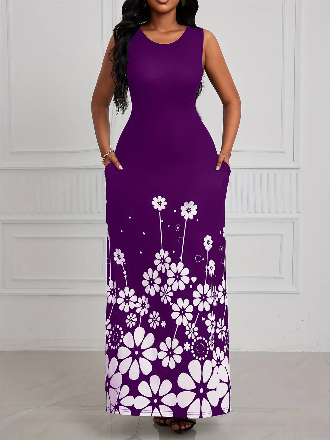 Damen Maxikleid mit floralem Muster und praktischen Seitentaschen R&B
