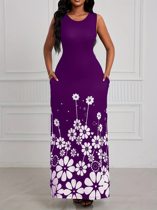 Damen Maxikleid mit floralem Muster und praktischen Seitentaschen R&B