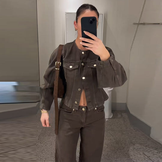 Damen Trendige Baumwolljacke im Vintage-Stil mit praktischen Taschen R&B