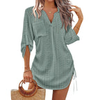 Damen lässiges Langarmshirt mit V-Ausschnitt und Seitenschlitzen R&B
