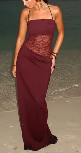 Damen nan Bandeau-Maxikleid mit transparentem Spitzenkorsett und knotbaren Spaghettiträgern R&B