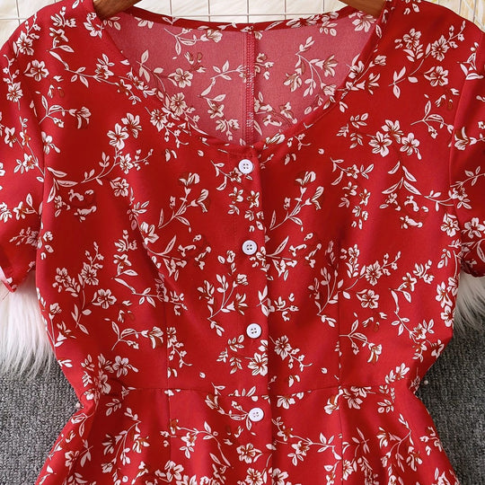 Damen Blusenkleid mit floralen Akzenten und Knopfleiste R&B