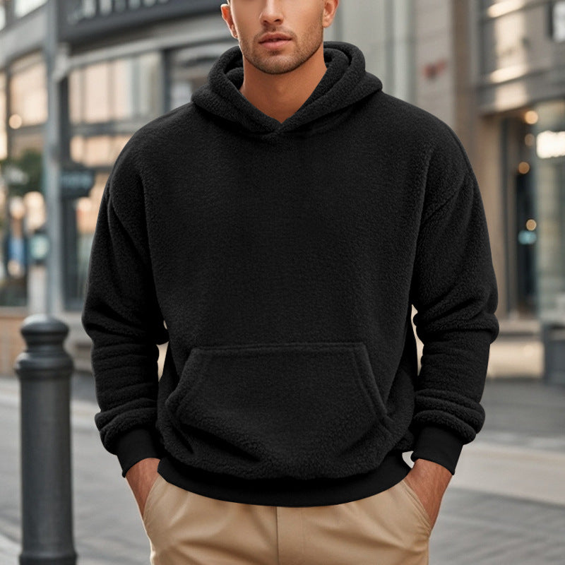 Herren Hoodie aus kuscheligem Teddy-Fleece mit Kängurutasche und breiten Bündchen R&B