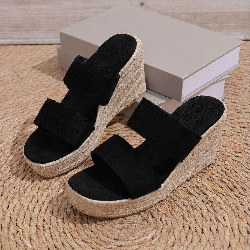 Damen Plattform-Pantoletten mit breiten Riemen und rutschfester Sohle R&B