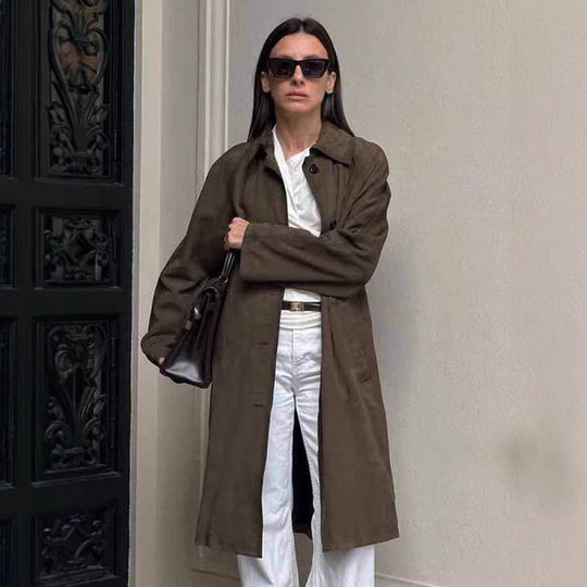 Damen Modische Trenchcoat Jacke mit lässigem Schnitt und praktischen Taschen R&B