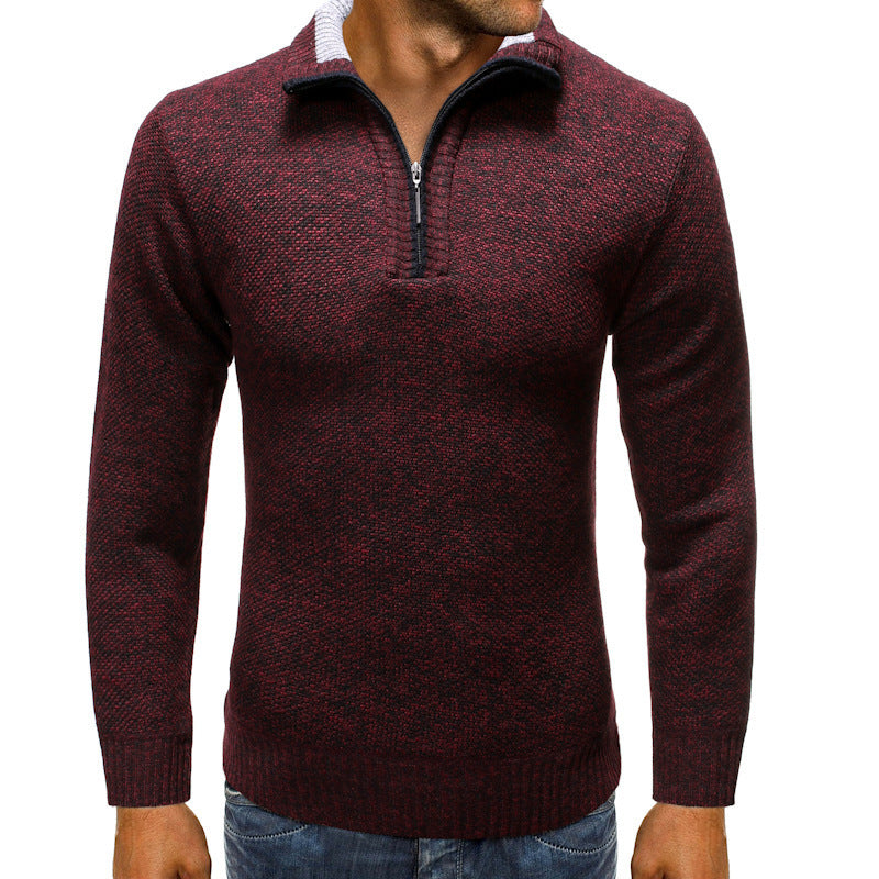 Herren luxuriöser Strickpullover mit modernem Stehkragen und Reißverschluss R&B