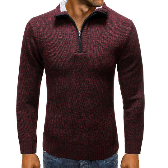Herren luxuriöser Strickpullover mit modernem Stehkragen und Reißverschluss R&B