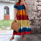 Damen Maxikleid mit modernem Farbverlauf und grafischem Muster R&B