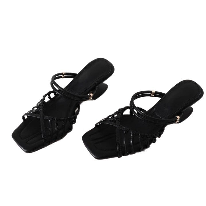 Damen Sandalen mit elegantem Riemendesign und glamourösem Glanz