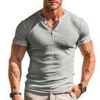 Herren elegantes Kurzarmshirt mit strukturiertem Rippdesign und Knopfleiste R&B