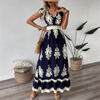 Damen Maxikleid mit V-Ausschnitt und einzigartigem floralem Design R&B