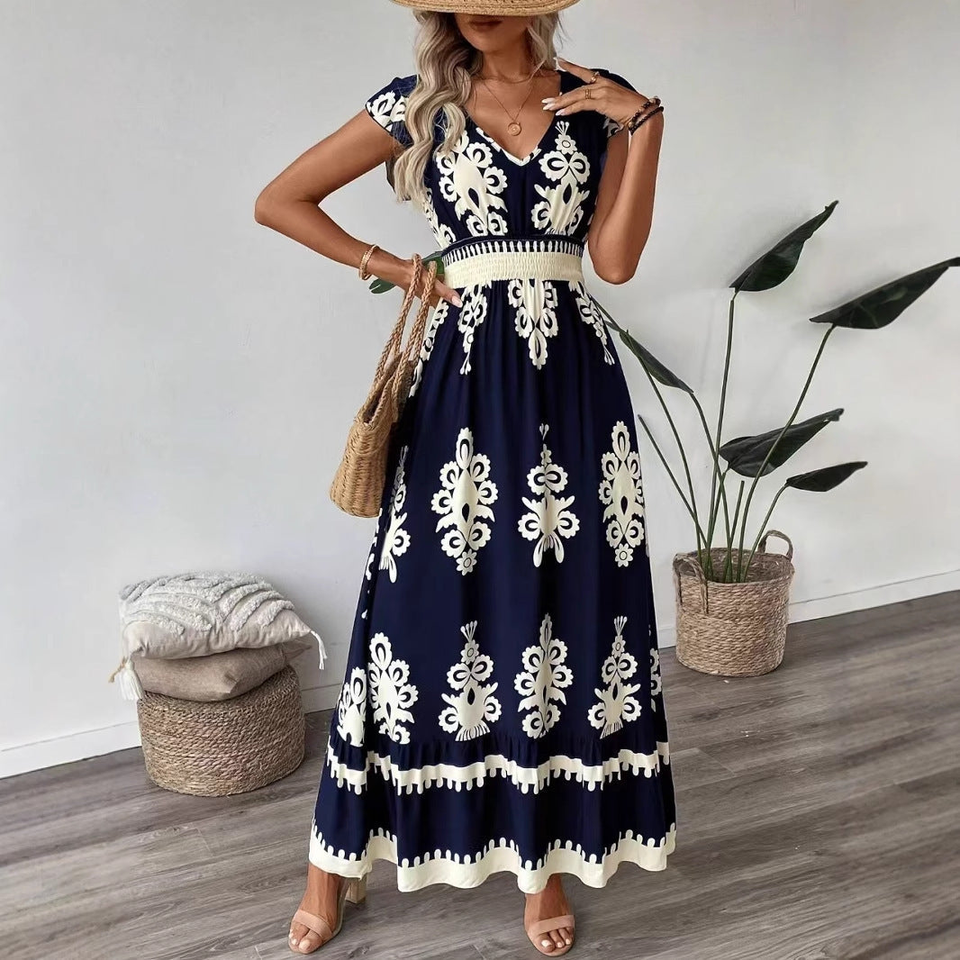 Damen Maxikleid mit V-Ausschnitt und einzigartigem floralem Design R&B